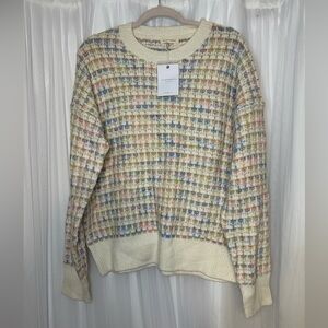 NWT Stylish Boutique Cream and Multicolor Patterned Sweater